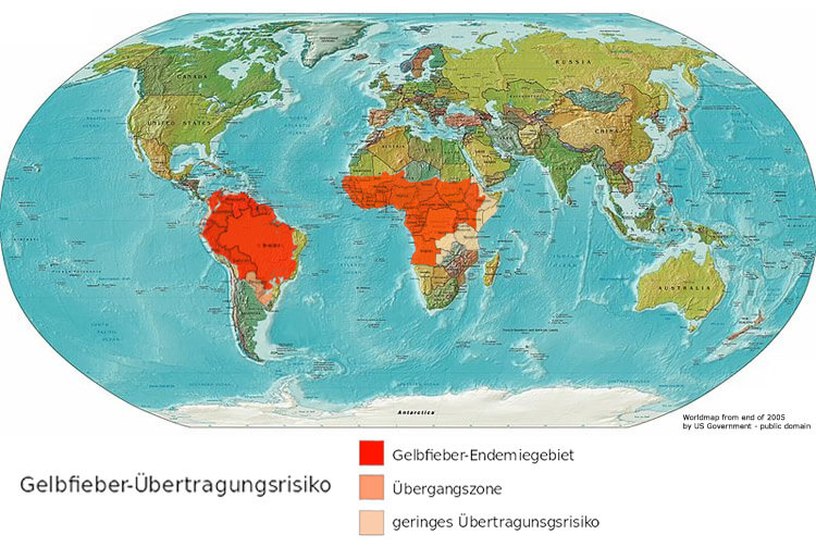 Gelbfieber Verbreitung Weltkarte