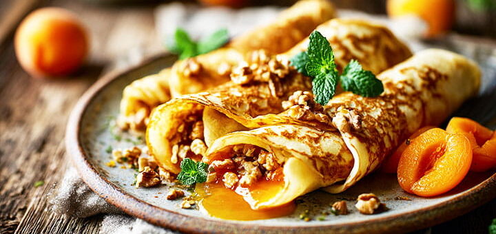 Nuss-Nougat Crepes auf Marillensauce | Rezept