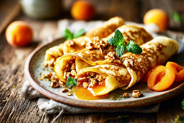 köstliche Nuss-Nougat Crepes auf Marillensauce